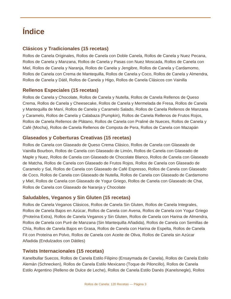Índice real del recetario, con sus categorías de recetas